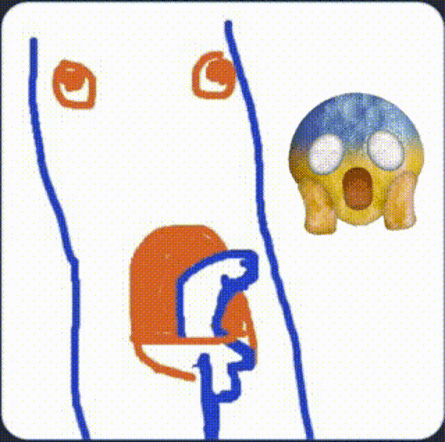 a drawing of a person 's torso with a surprised face behind it