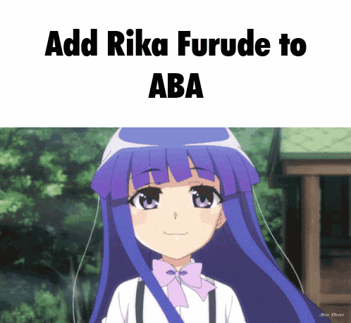 a picture of a girl with purple hair and the words " add rika furude to aba "
