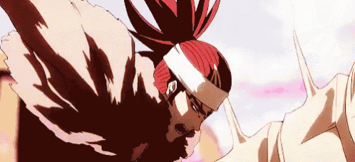 a cartoon character with red hair and a headband on his head is flying through the air .