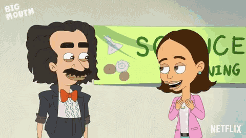 a cartoon of a man and a woman standing in front of a sign that says " service ning "