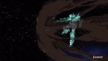 a cartoon of a robot flying through space with a green unicorn .
