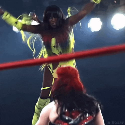 a woman in a wrestling ring with a watermark that says ' trimsglow ' on it