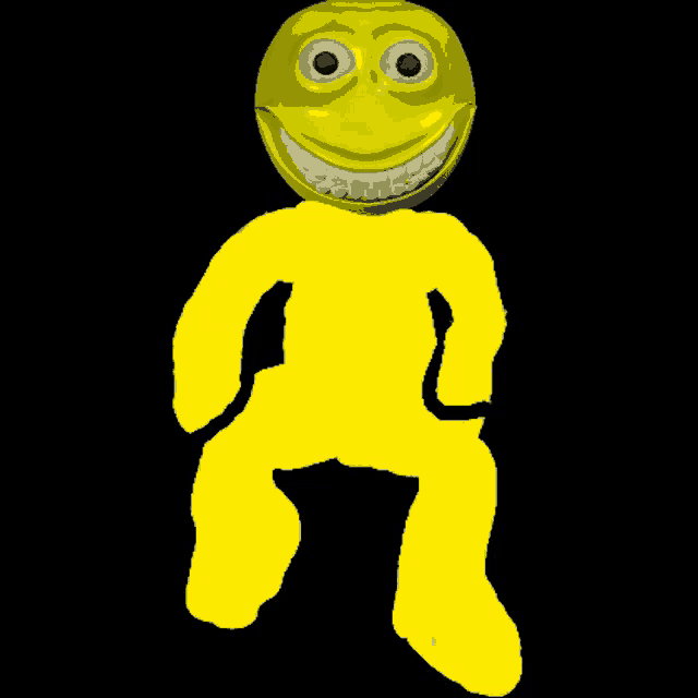 a yellow cartoon character with a smiley face and big teeth