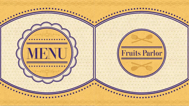 a menu for the fruits parlor with a picture of a girl behind it