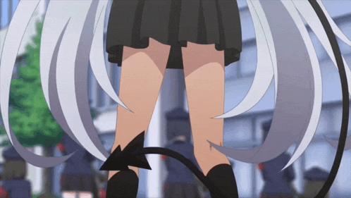 a girl with long white hair and a tail
