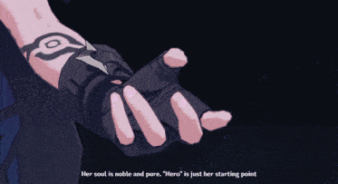 a video game screen says her soul is noble and pure hero is just her starting point