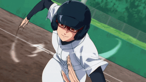 a baseball player wearing glasses and a black helmet