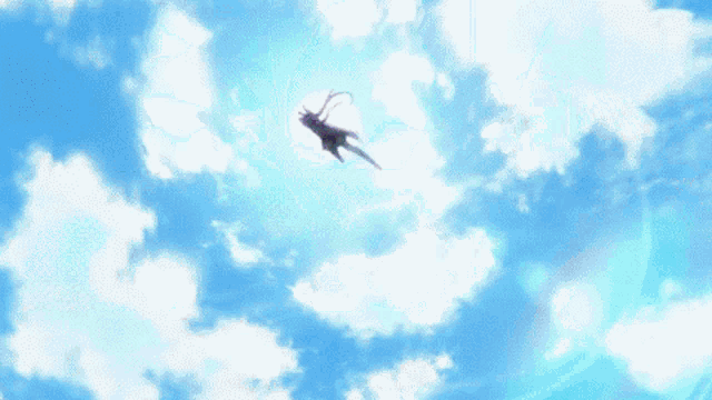 a girl with a sword is flying through the air