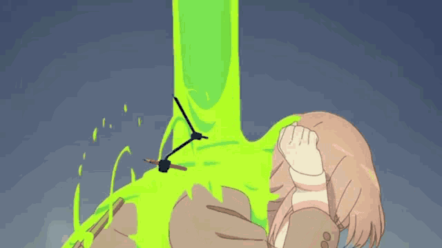 a cartoon of a girl with a clock on her head
