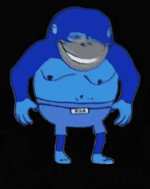 a blue gorilla wearing a yellow hard hat and boots