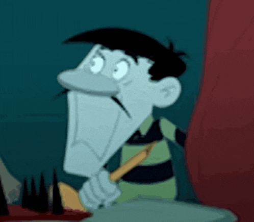 a cartoon of a man with a mustache holding a plunger