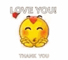 a yellow smiley face with red hearts around its head and the words `` love you ! ''