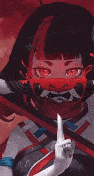 a girl with a mask on her face is holding a knife in her hand