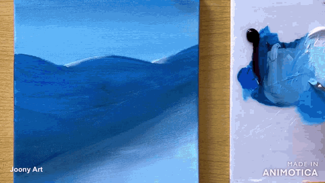 a painting of a blue sky and a painting of a blue landscape made in animatica