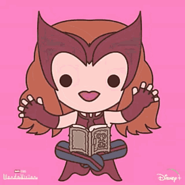 a cartoon of scarlet witch reading a book .
