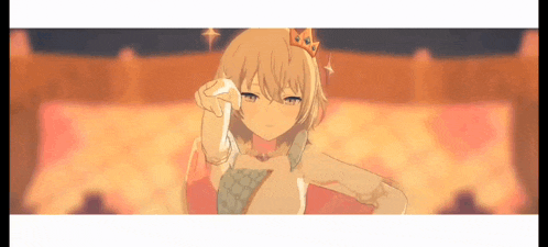 a girl with a crown on her head is standing in front of a stage .