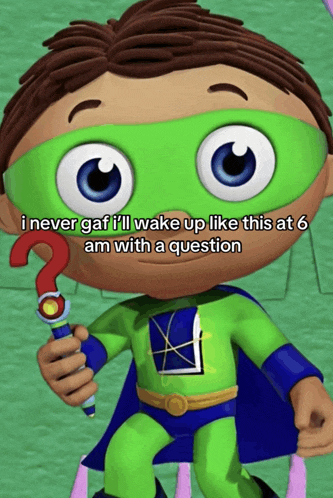 a cartoon character with a question mark on his head