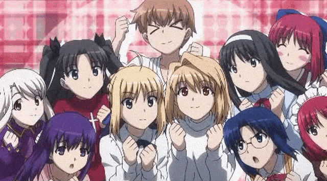 a group of anime characters posing for a photo