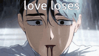 a close up of a man 's face with blood coming out of his nose and the words love loses on the bottom