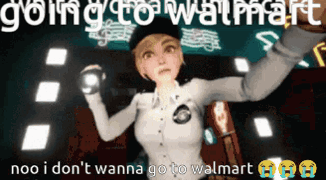a cartoon of a woman with the words " going to walmart " above her