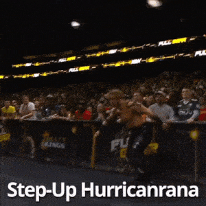 a man in a wrestling ring with the words " step-up hurricanena " written on the bottom