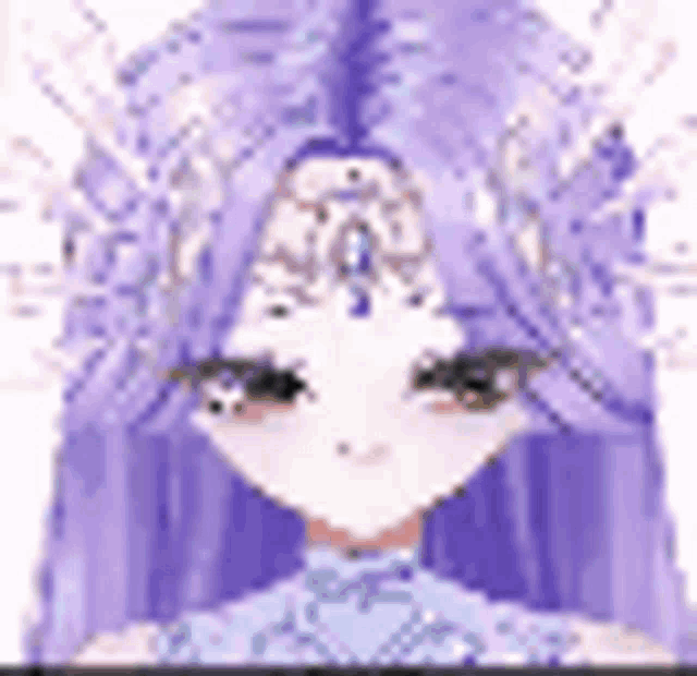 a pixel art of a girl with purple hair .