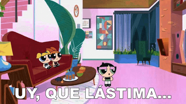 a cartoon scene with the words uy que lastima