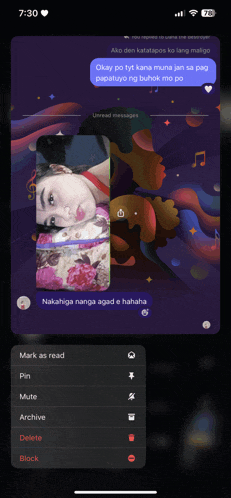 a phone screen shows a screenshot of a conversation between two women