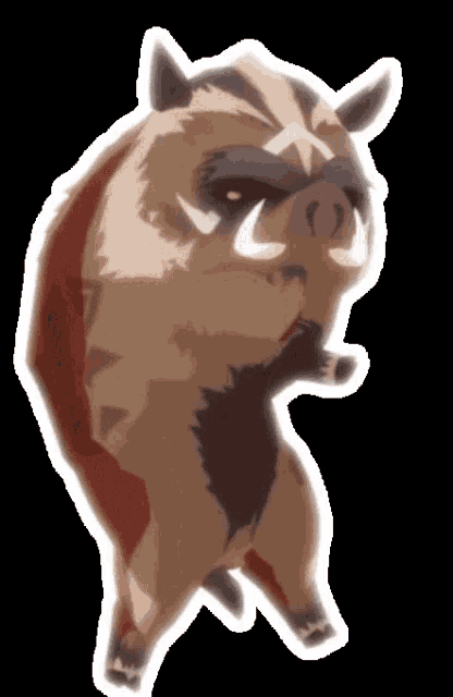 a cartoon drawing of a wild boar with a white outline on a black background
