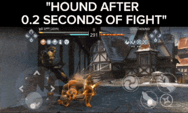 a screenshot of a video game with the words " hound after 0.2 seconds of fight " at the top