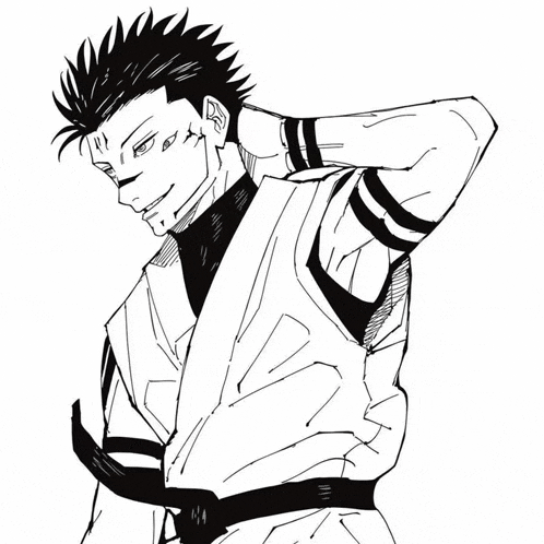 a black and white drawing of a man with his hand behind his neck