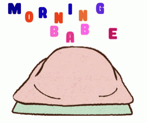 a cartoon drawing of a person under a blanket with the words morning babe written on it