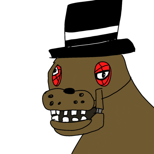 a drawing of a seal wearing a top hat with red eyes
