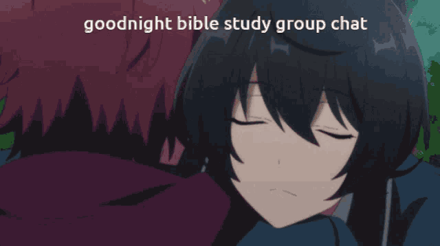 a picture of a girl with the words goodnight bible study group chat written above her