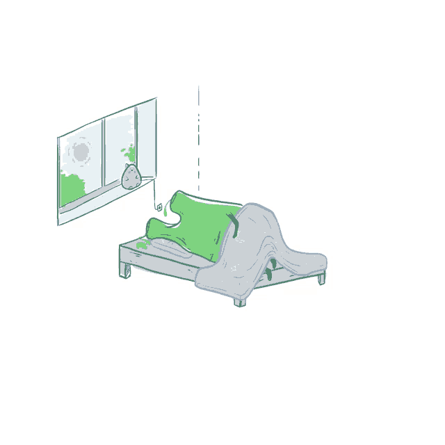 a drawing of a person laying on a bed with a blanket
