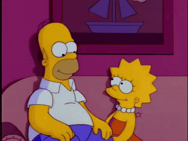 a cartoon of homer simpson and  lisa simpson sitting on a couch