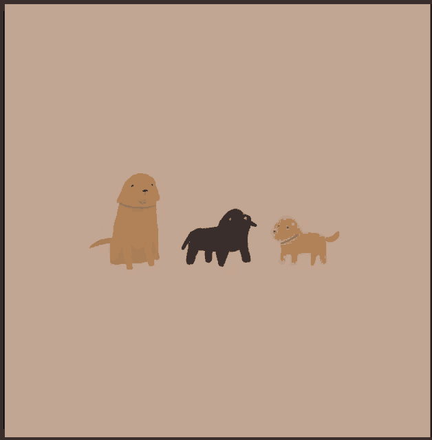 three cartoon dogs are sitting next to each other on a beige background