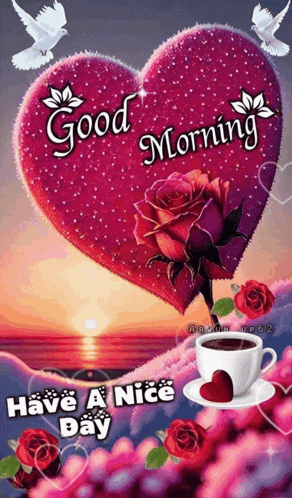 a picture of a heart with a rose and a cup of coffee