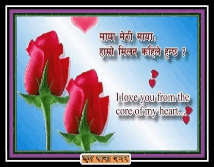 a picture of two red roses with the words `` i love you from the core of my heart '' .