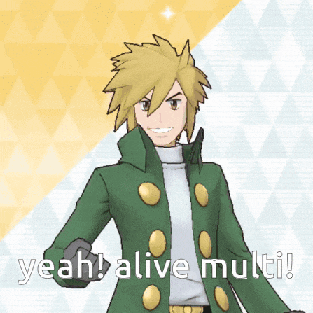 a cartoon character says yeah alive multi in front of a yellow background