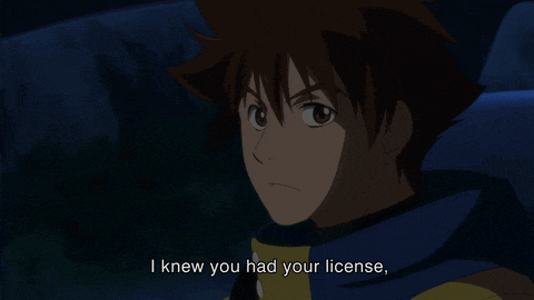 a boy in a blue jacket is smiling and says i knew you had your license