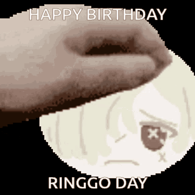 a pixel art of a person 's face with the words " happy birthday ringgo day "