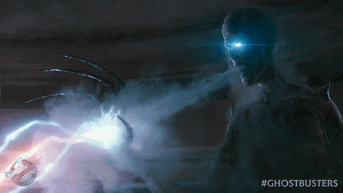 a poster for the movie ghostbusters shows a ghost coming out of the ground