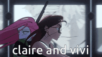 a cartoon of two women with the words claire and vivi