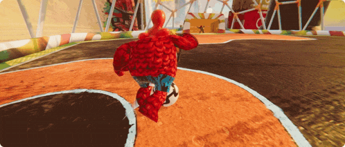 a cartoon character is playing a game with a basketball