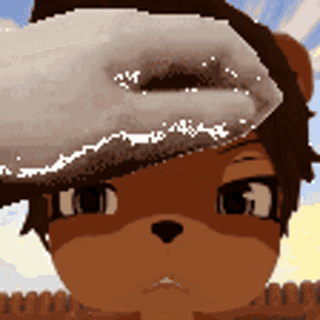 a pixel art of a teddy bear wearing a white hat