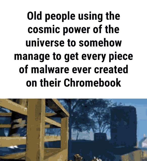 old people using the cosmic power of the universe to somehow manage to get every piece of malware ever created on their chromebook ..