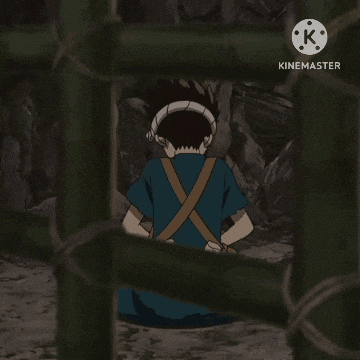 a cartoon character is behind a fence and the letters k are on the bottom
