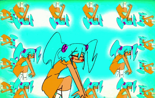 a cartoon drawing of a girl with headphones and a butterfly on her head