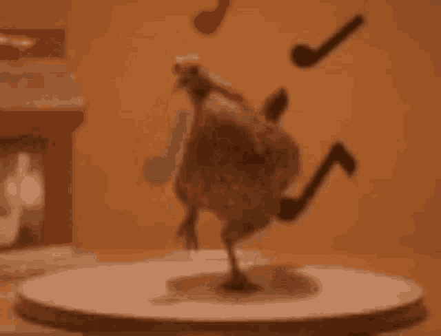 a chicken is standing on a table with a check mark on it